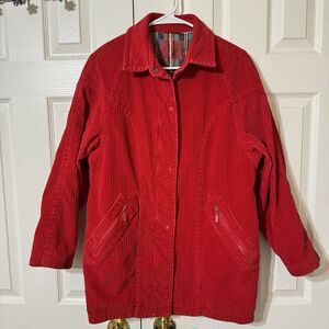 EUC VTG Korean Jacket Womens Red‎ Corduroy Button Up Collared Long Sleeves-Sz 10